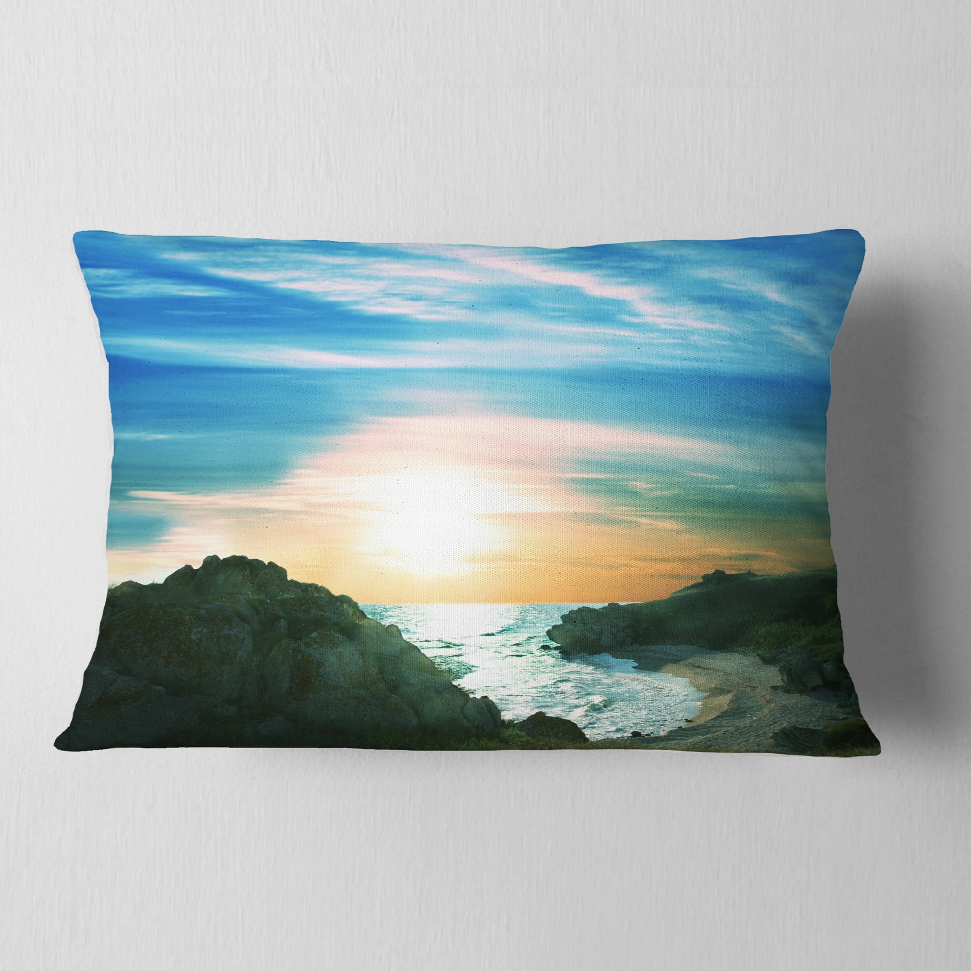 Designart 12" x 20" Blue Polyester Throw Pillow