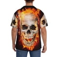 thumbnail image 3 of Uemuo Satanic Skull Pattern Cotton Linen Short Sleeve Shirts,Casual Lightweight Button Down Shirts,Vacation Beach Summer Tops-Medium, 3 of 7