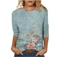 thumbnail image 2 of T Shirts for Women Summer Tops for Women 2023 Women's Round Neck 3/4 Sleeve Casual Floral Print Blouse,3/4 Sleeve T Shirts for Women, 2 of 4