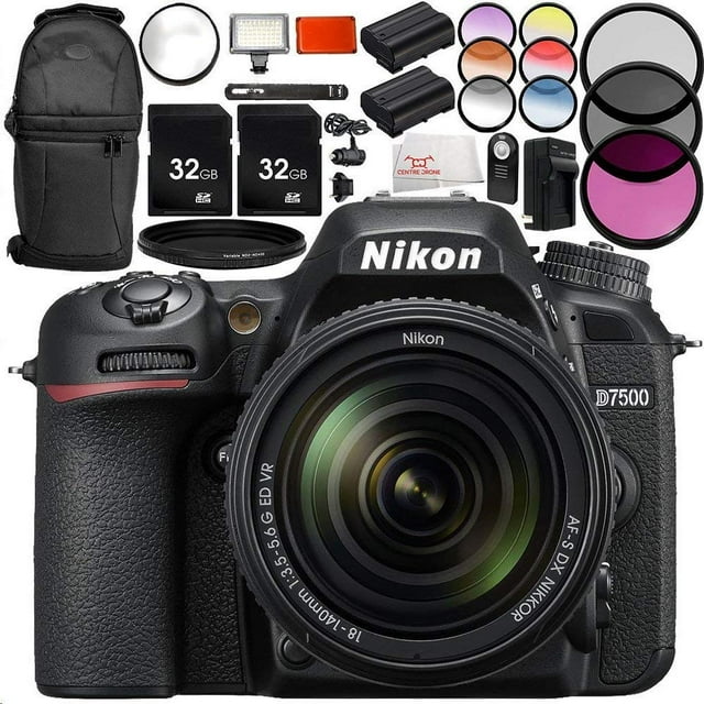 Nikon D7500 DSLR Camera with 18-140mm Lens 13PC Accessory Bundle – Includes 2x 32GB SD Memory Cards + 2x Replacement Batteries + MORE - International Version (No Warranty)