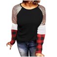 thumbnail image 1 of Haut Polyester à Manches Longues Imprimé à Carreaux Col Rond Confortable Doux Multicolore pour Femmes (Rouge, L), 1 of 4