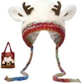 thumbnail image 1 of Christmas Antler Hat, Festive Christmas Deer Ears Hat, Winter Knitted Ear Protection Windproof Warm Hats, 1 of 7