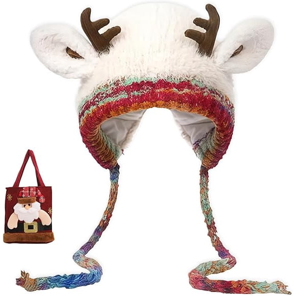 Christmas Antler Hat, Festive Christmas Deer Ears Hat, Winter Knitted Ear Protection Windproof Warm Hats