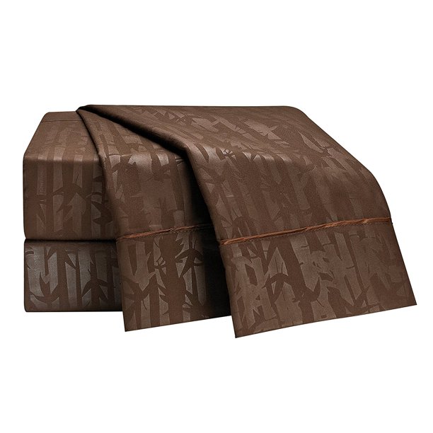 Bamboo Design Sheet Set, King Size, Chocolate, King size 4pc Set, flat sheet 102"x105