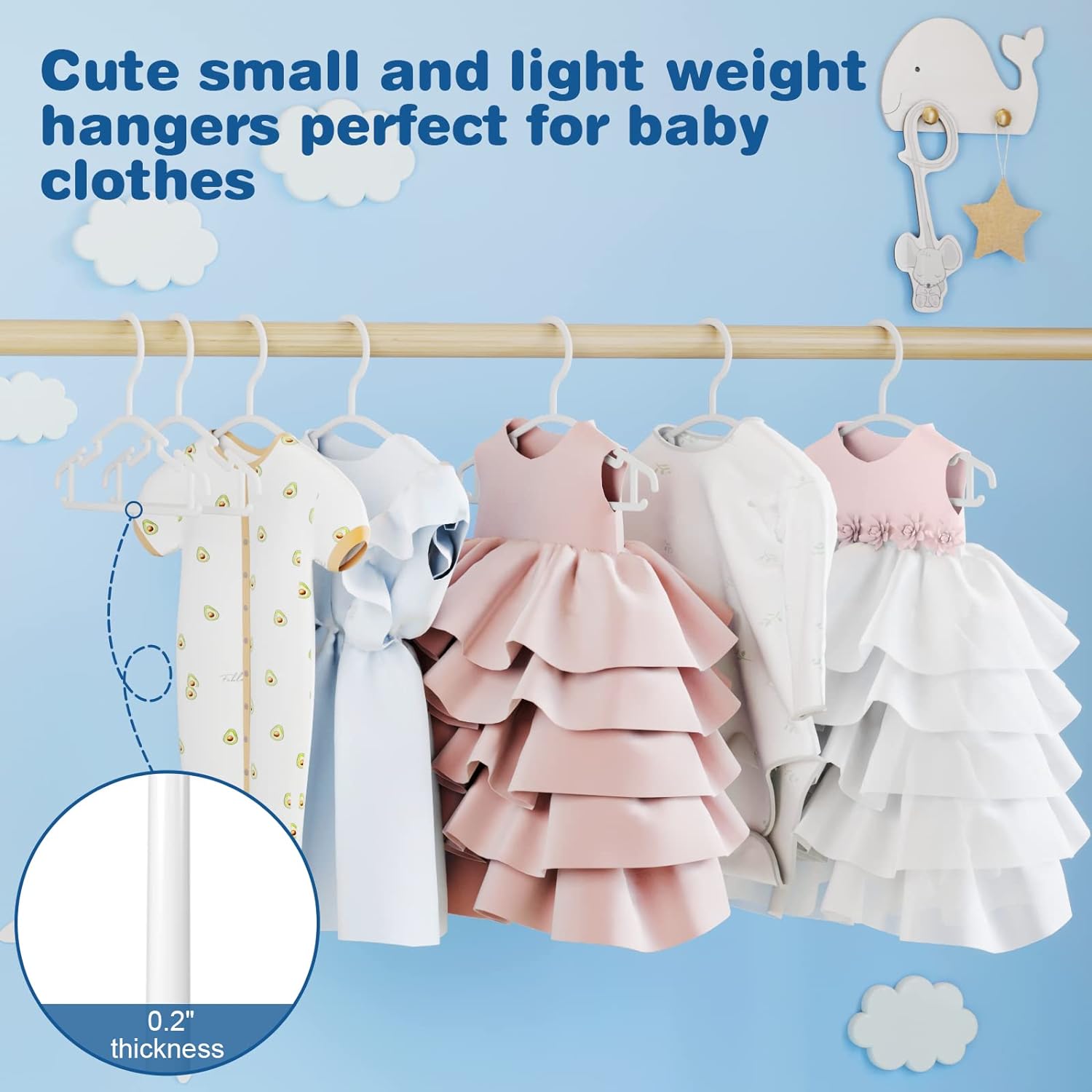 Baby Hangers 60Pack White Baby Clothes Hangers Bulk Kids Plastic Hangers Toddler/Infant Hangers for Closet