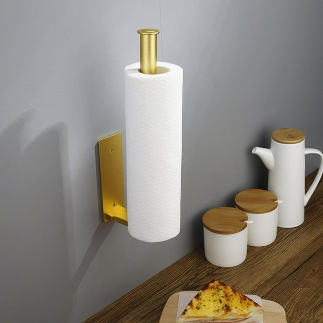 Portarrollos de papel adhesivo para debajo del pequeña cocina, soporte de pared para toals de papel, portarrollos de papel higiénico, con Oro 12.4 pulgadas perfecl Portarrollos de papel