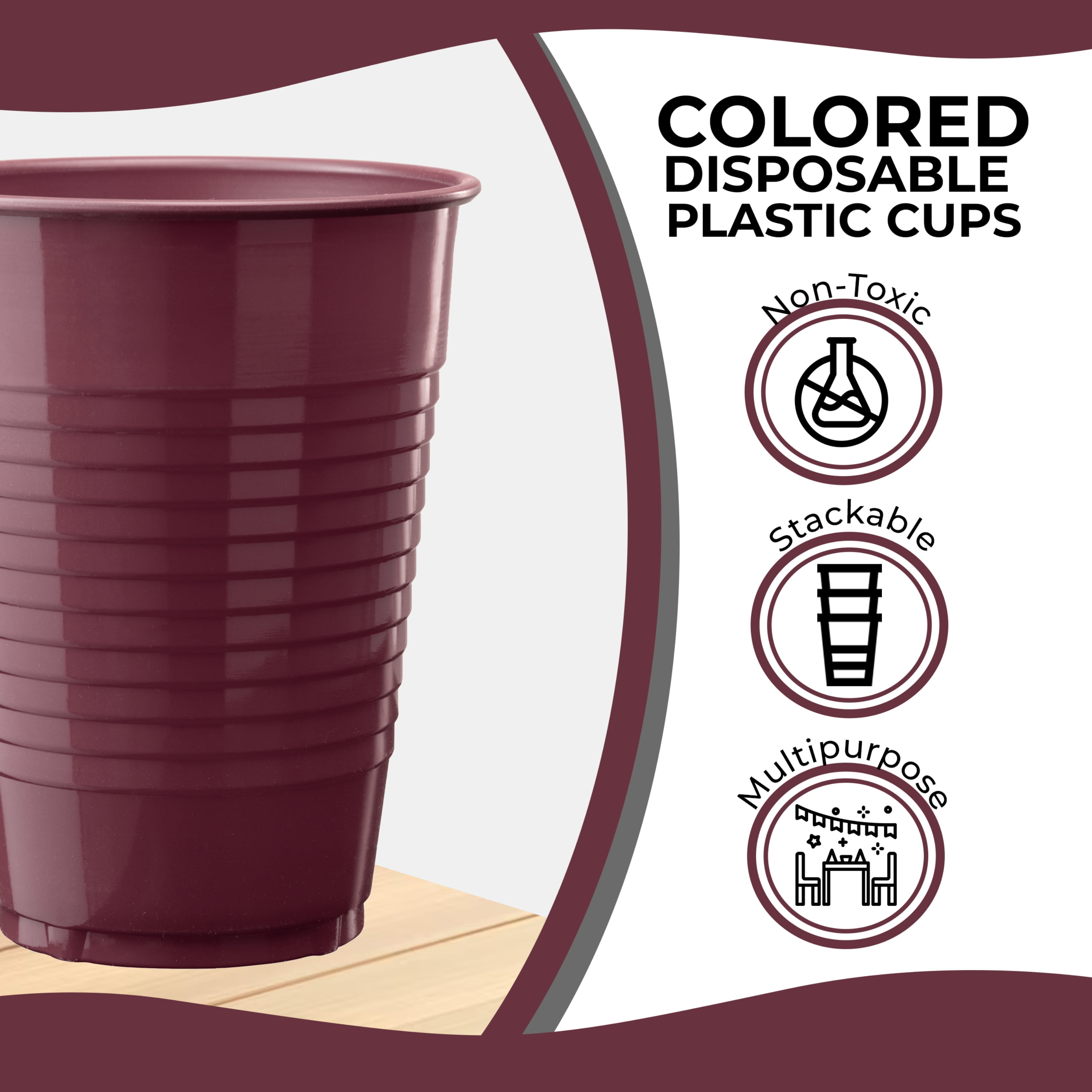 Exquisite 12 Ounce Disposable Burgundy Plastic Cups-50 Count