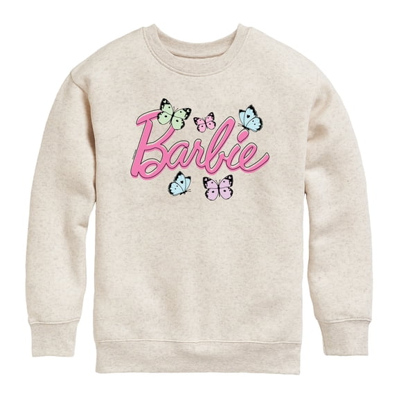 Barbie - Pastel Butterflies - Youth Girls Crew Fleece Sweatshirt