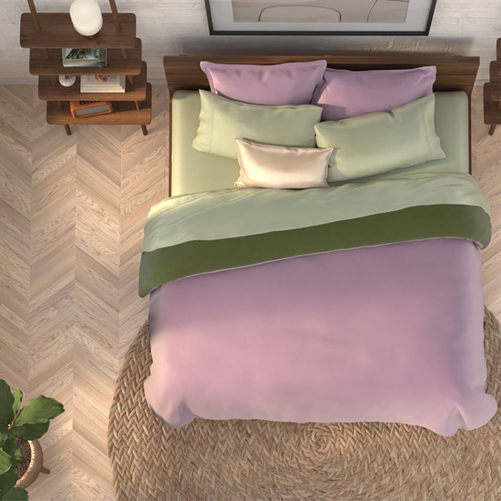 PureCare Dual Sided Reversible Cooling King Size Duvet Cover with Cool Frio/Tencel ™ Lyocell Fabric and Bamboo Rayon Touch - 110" x 98" - Lilac/Moss