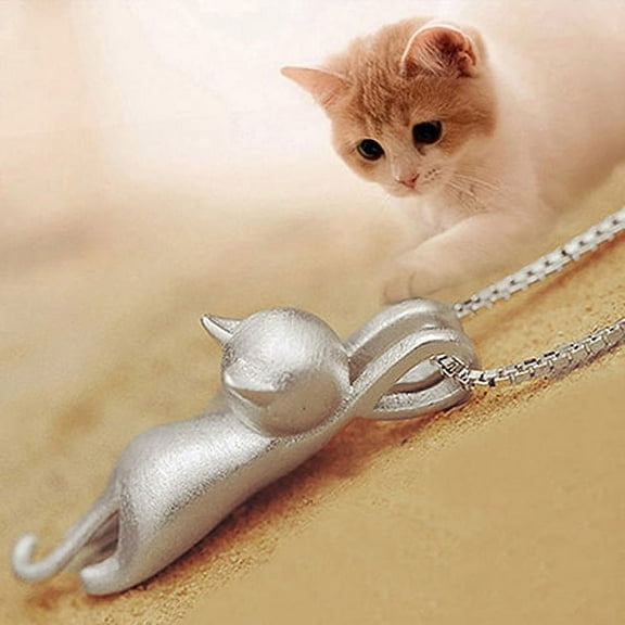 AYYUFE Women 925 Sterling Silver Jumping Cat Pendant Necklace Collar