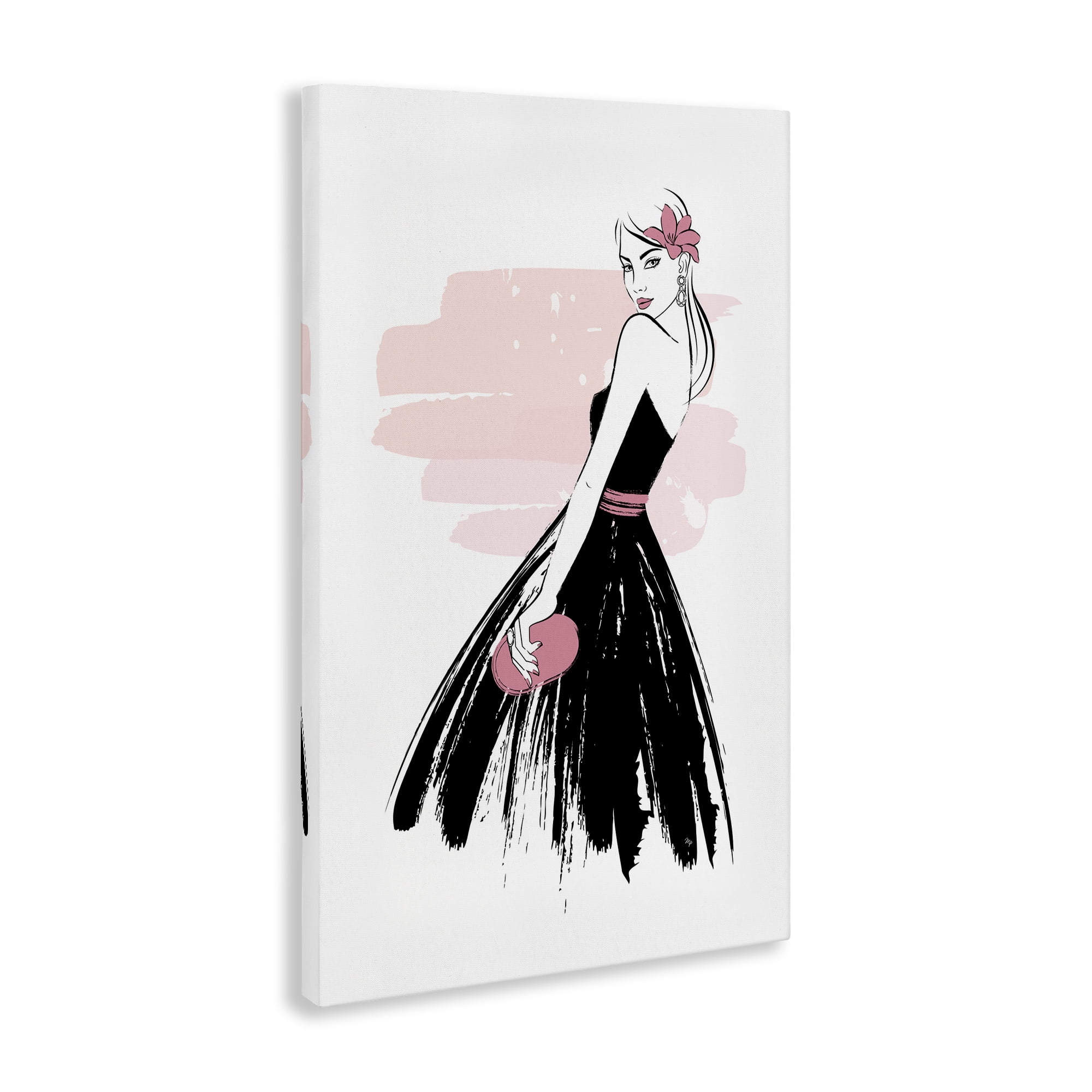 Stupell Industries Senorita in Black Dress Novelty Painting Gallery Wrapped Canvas Art Print Wall Art, 16 x 24