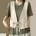 thumbnail image 2 of Cotton Linen Vest for Women Sleeveless Blazers Oversized Lightweight Cardigans Summer Tie Up Front Jacket Waistcoat, 2 of 6
