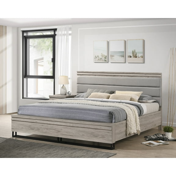 Roundhill Furniture Alvear Wood Panel Bed, Weathered Gray, King