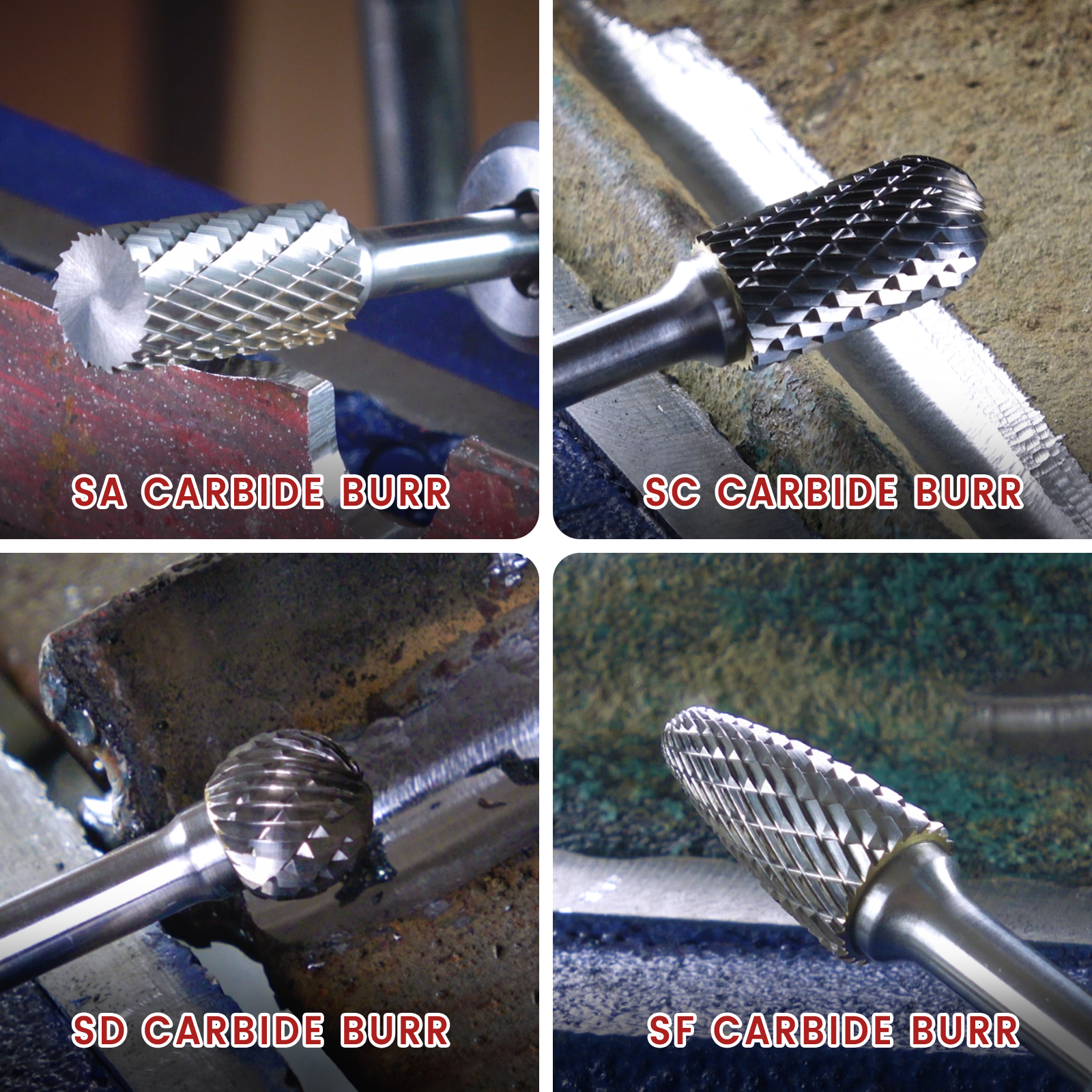 FindBuyTool  8pc 1/4" Carbide Burr Set - Double Cut-Die Grinder Bits for Woodworking, Metal Carving, Engraving, Drilling, Polishing