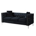 thumbnail image 4 of 3 Seater Sofa, 82.3" Modern Velvet Tufted Upholstered Accent Sofa with 2 Pillows and Jeweled Buttons Velvet Sofa with Curved Backrest & Square Arm and Metal Legs for Living Room Office, Black, 4 of 7
