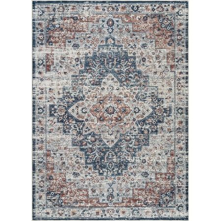 Bloom Rugs Washable Non-Slip 9x12 Rug - Terracotta / Teal Traditional Oriental Area Rug for Living Room Bedroom Dining Room and Kitchen - Exact size: 9 x 12