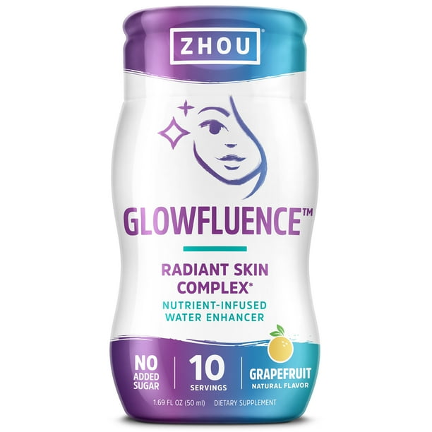 Zhou Glowfluence Water Enhancer Liquid Collagen Hyaluronic Acid And Vitamin C Supplement For Skin Health 10 Servings 1 69 Fl Oz Walmart Com Walmart Com