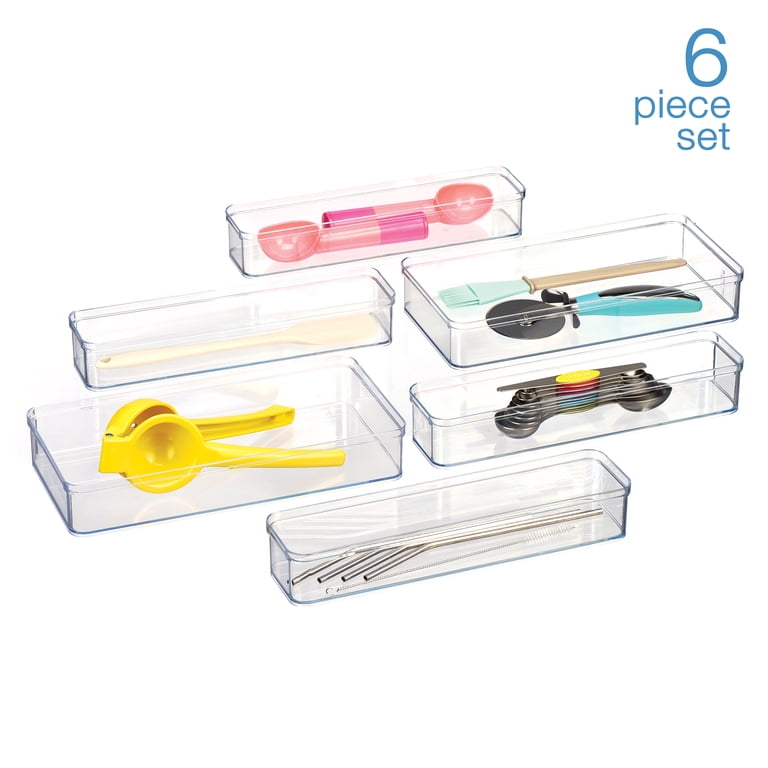 Mainstays 6-Piece Clear Plastic Drawer Organizer Set, Stackable