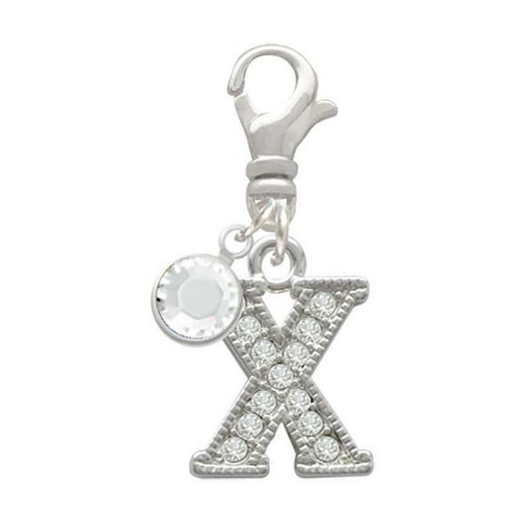 Delight Jewelry Silvertone Crystal Initial - X - - Silvertone Clip on Charm with Clear Crystal Drop