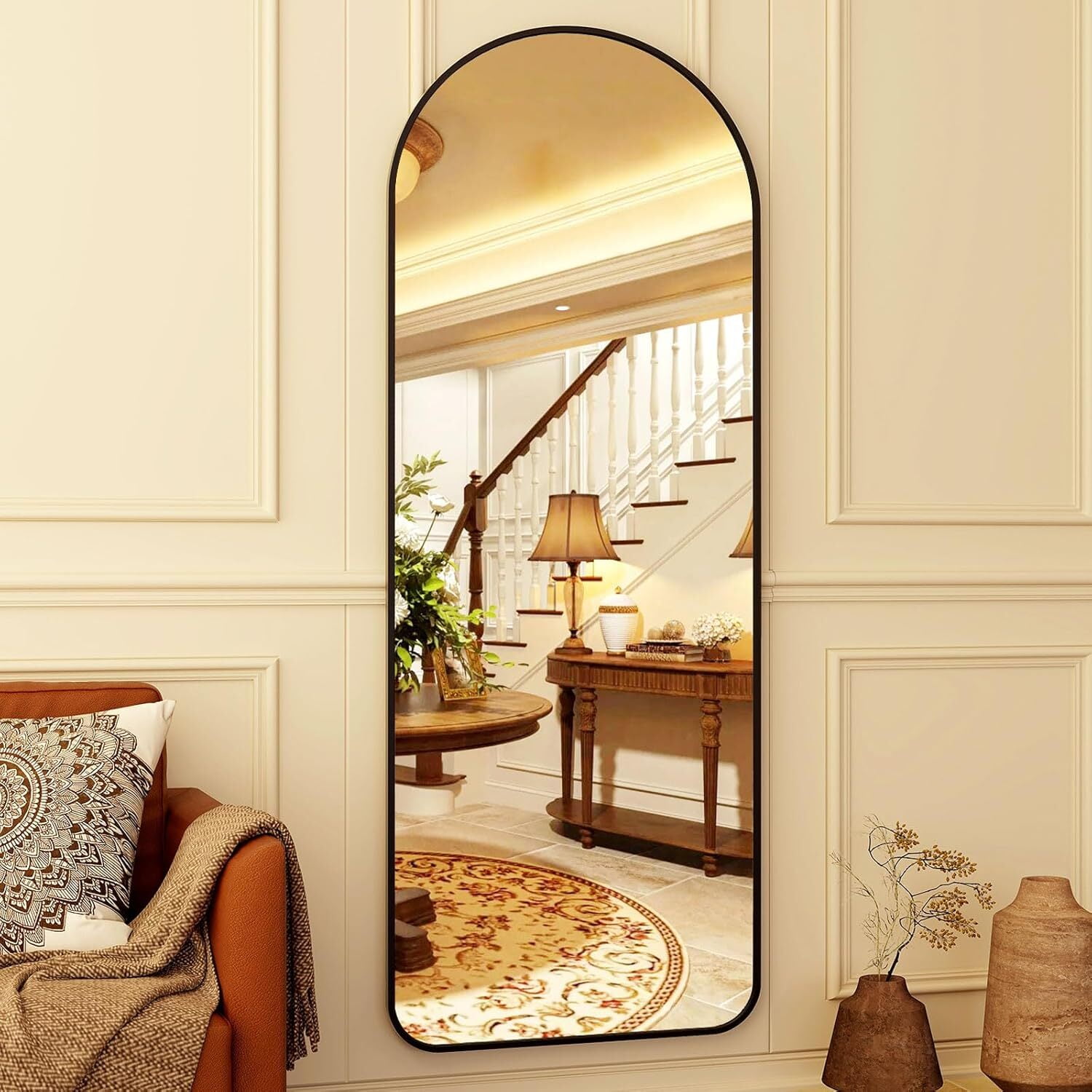 Anyrose 64.3"x21.1" Arched Full Length Mirror With Stand Wall-Mounted, Black