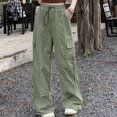 thumbnail image 4 of Gibobby pantalones deportivos Pantalones de carga holgados para mujer, ropa de calle, pantalones de chándal de Hip Hop, pantalones de chándal con cordón, pantalones casuales sueltos (Verde, XXL), 4 of 5