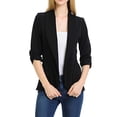 thumbnail image 1 of Women's 3/4 Ruched Sleeve Lightweight Work Office Blazer Jacket Black 1XL, 1 of 2