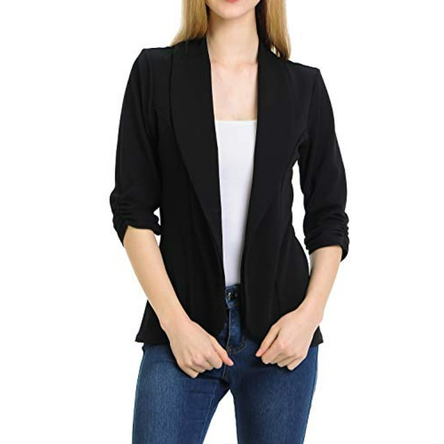 Blazer Léger à Manches 3/4 Froncées pour Femme Noir 1TG