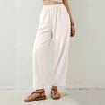 thumbnail image 3 of Maqroz Linen Capri Pants for Women Loose Fit Harem Style Elastic Waist Casual Cropped Trousers with Pockets Breathable Cotton Linen for Summer Beach Vacation, 3 of 4