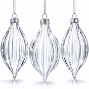 Set of 3 Striped Rhombus Finial Clear Glass Ornament 5.8 Inches
