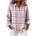 thumbnail image 4 of BRELIL Women's Fall Winter Plaid Long Sleeve Button Up Shirt Casual Collared Tops Loose Fit Outdoor Vacation Outfit, Pink 2XL, 4 of 6