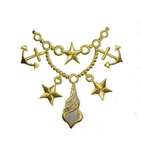 Altotux Gold Metallic Sailor Sea Marine Star Anchor Shell Iron On Patch Applique