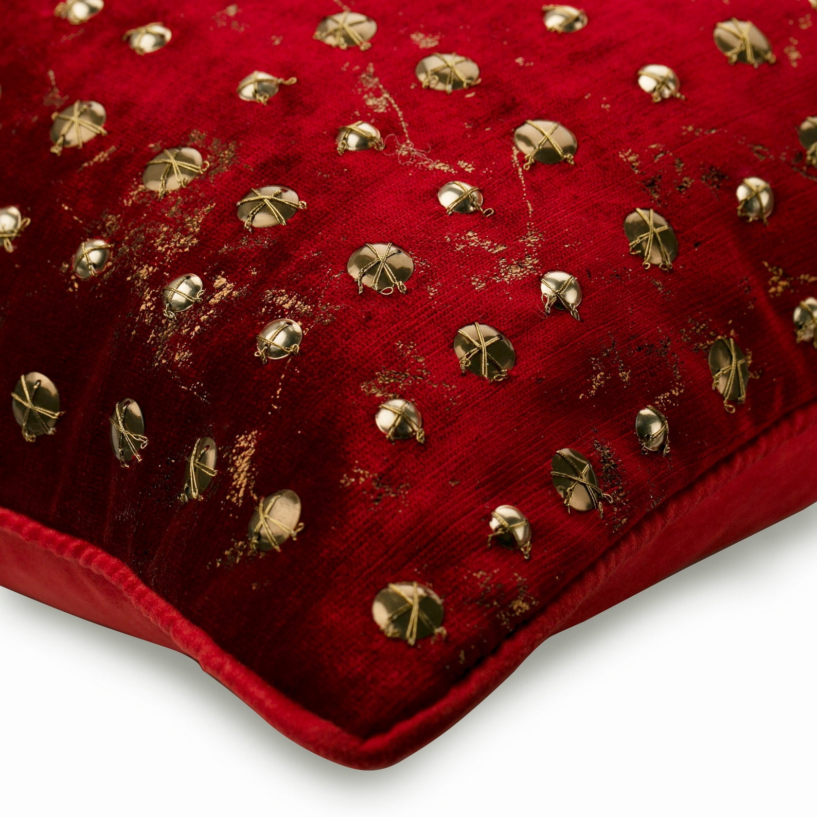 The HomeCentric Sofa Cushion Cover, Decorative Red Pack of 2, 16"x16" (40x40 cm) Pillow Covers, Velvet Beaded, Dotted & Gold Foil Throw Pillow Covers, Circles & Dots Modern Style - Wheeling Around Red