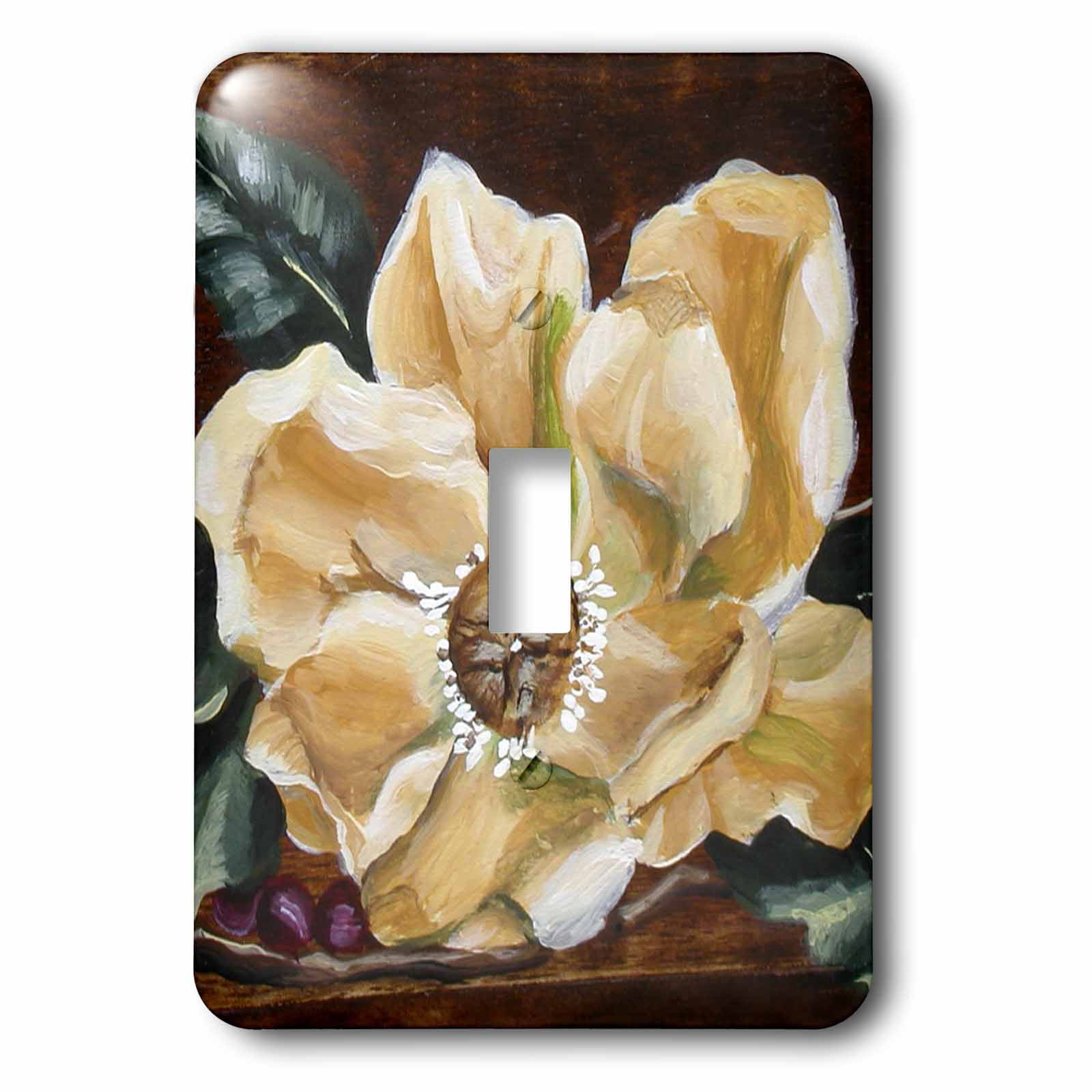3dRose lsp_44364_1White Magnolia Flower On Dark Wood Background Toggle Switch