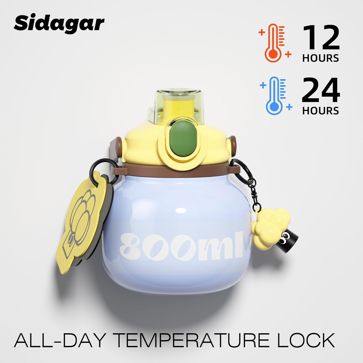 Sidagar 27 oz Stainless Steel Vacuum Insulated Water Bottle with Straw and Carry Handle, Blue