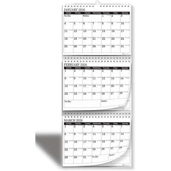 StriveZen 3-Month Vertical Wall Calendar, Move-a-Page, January 2026 – December 2027, Large Daily Blocks, 11" x 25"