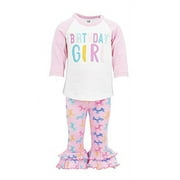Girls Birthday Girl Ruffle Pant Raglan Ballon Animal Outfit (6) Pink