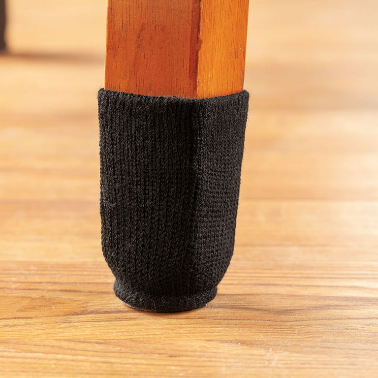 Furniture Socks with Felt Bottom, Fits 1-2 Diameter Legs, Rubber Inside  For Snug Fit - Set of 8, Black 