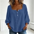 thumbnail image 5 of Miluxas Womens Long Sleeve Blouses Summer Cotton Linen Square Neck Tunic Shirts Button Up Loose Fit Business Casual Blouse Vacation Outfits Blue, 5 of 7