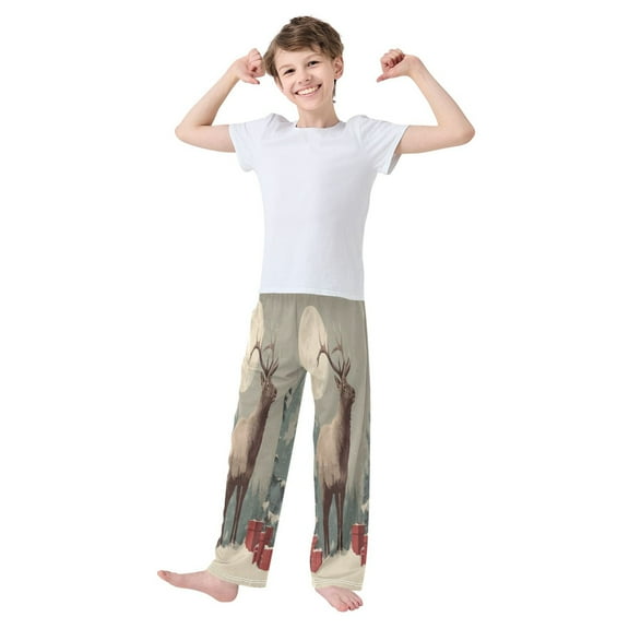 Iauyy Boys Pajama Pants for Boys-Cotton-Like Modal PJ Bottoms for Kids-Relaxed Fit-Soft Sleep Pants in Sizes 6Y-14Y (S-XL),A Reindeer Stands