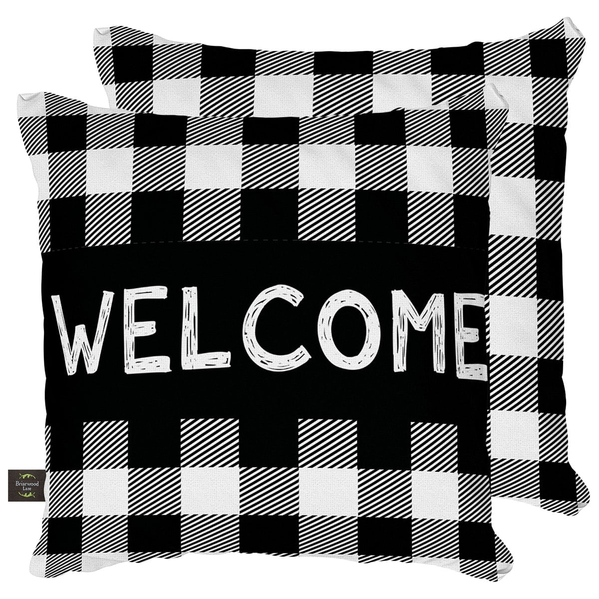 Black Checkered Welcome Everyday Decorative Pillow Indoor Outdoor 17' x 17'