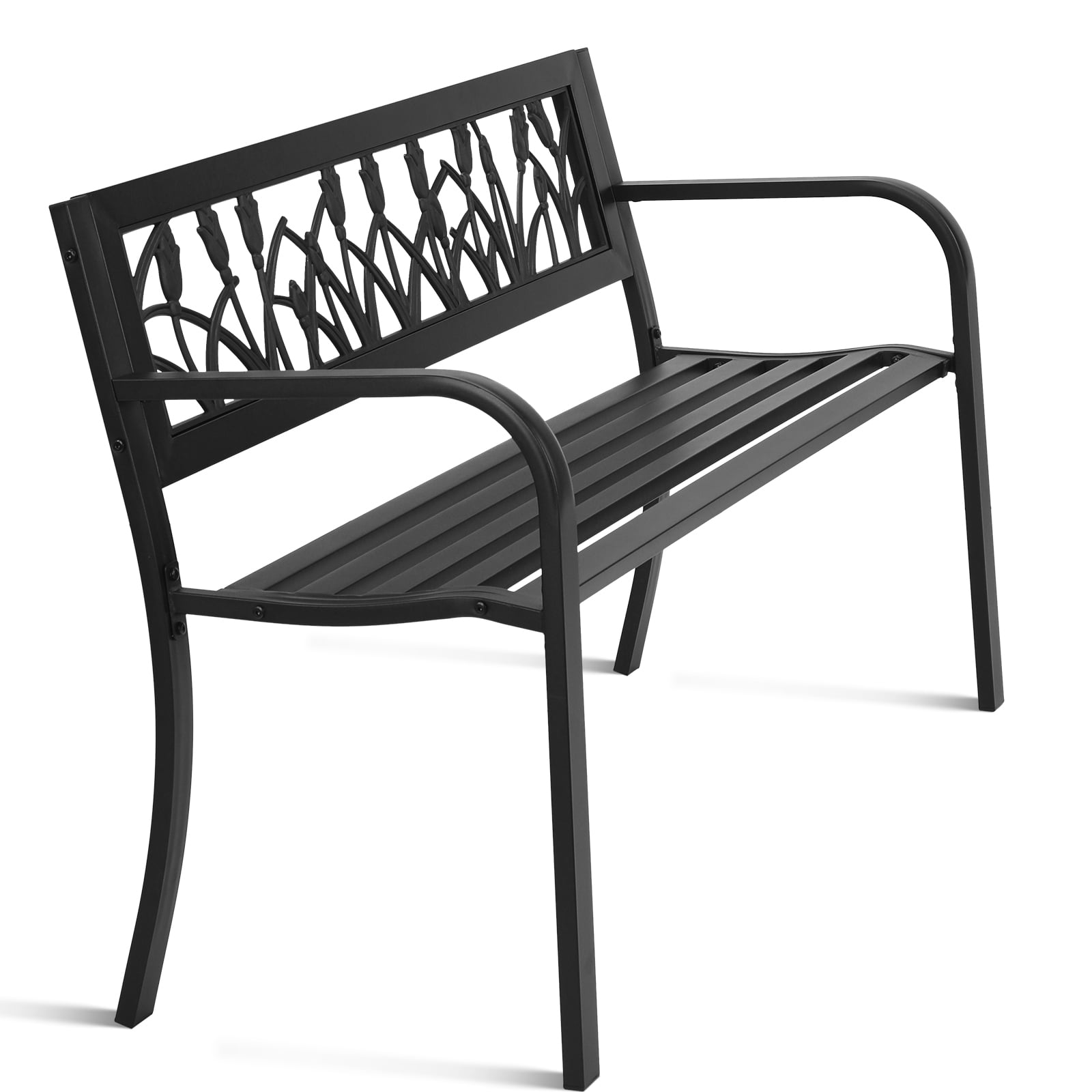 49in PVC Tulip Backrest Iron Bench, Black