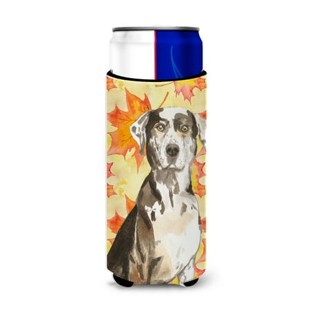 

Carolines Treasures CK1845MUK Fall Leaves Catahoula Leopard Dog Michelob Ultra Hugger for slim cans Slim Can