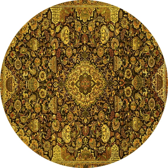 Ahgly Company Machine Washable Indoor Round Medallion Yellow Traditional Area Rugs, 7' Round