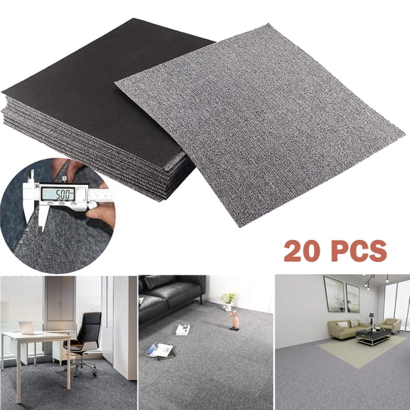 WANLISELL 20"x 20" Carpet Tile, 20 Pcs Carpet Squares with Adhesive Stickers, Light Grey