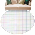 thumbnail image 6 of White Plaid Grid Round Rug 6ft Washable Circle Kitchen Rugs Non Slip Colorful Line Modern Simple Geometric Large Area Rug Indoor Floor Carpet for Bedroom Living Room Home Office Dining Room Nursery, 6 of 8