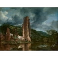 thumbnail image 2 of Jacob van Ruisdael 24x19 Black Ornate Framed Double Matted Museum Art Print Titled: Landscape with the Ruins of the Castle of Egmond (1650), 2 of 5