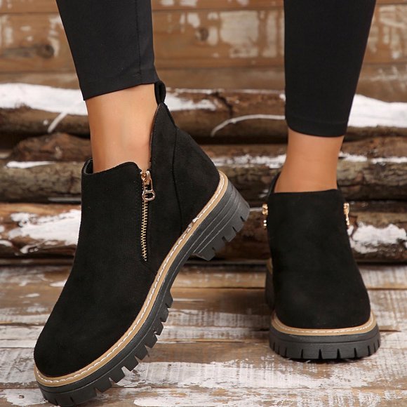 Amzcrzy Ankle Boots for Women Women's Fashion Casual Winter British Style Ankle Boots Solid Color Round Toe Side Zipper Chunky Heel Low Heel Ankle Boots Womens Booties Women's Boots