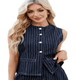 thumbnail image 3 of LYMAYTER Denim Outfits for Women‌ Sleeveless Striped Vest High Waist Shorts 2-Piece Casual Business Set, 3 of 6