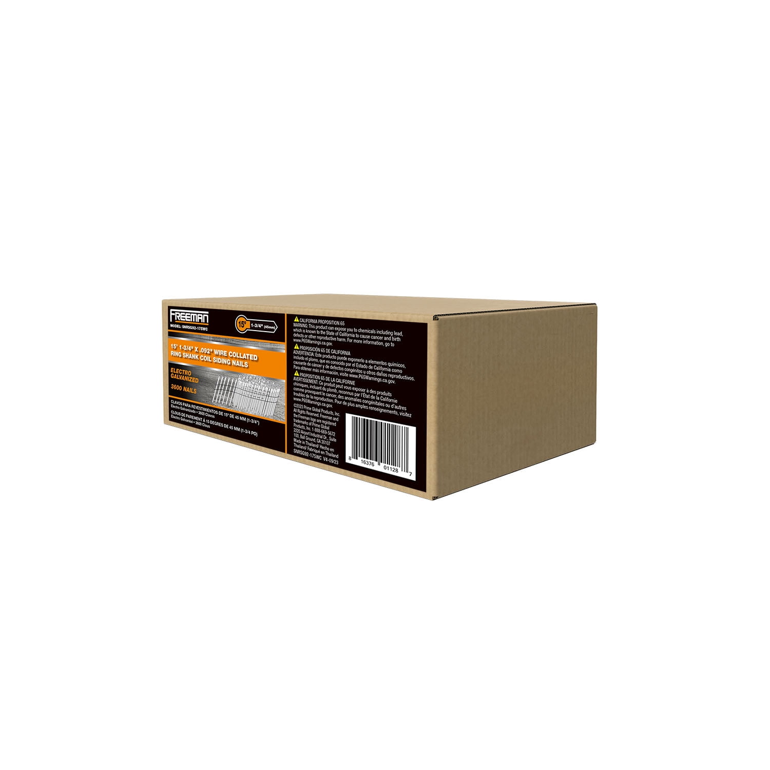 Freeman SNRSG92-175WC 15 Degree 1-3/4" Wire Collated Galvanized Ring Shank Coil Siding Nails (3600 Count)