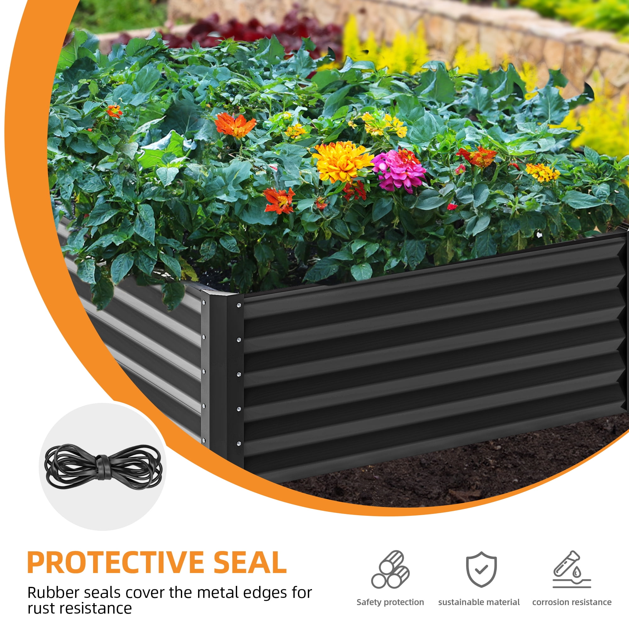 Uforic 2 Pcs 8ftx4ftx1.5ft Large Raised Garden Bed Kit,Outdoor Galvanized Metal Patio Planter Box with Safety Rubber & Gloves, for Vegetables Flowers,Black